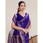 Women's Jacquard Woven Saree With Unstitched Blouse 5.5Mtr (Blue) - Image 2