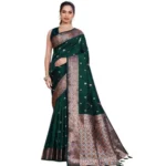 Women's Jacquard Woven Saree With Unstitched Blouse 5.5Mtr (Green) - Image 4