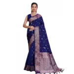 Women's Jacquard Woven Saree With Unstitched Blouse 5.5Mtr (Navy) - Image 4