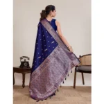 Women's Jacquard Woven Saree With Unstitched Blouse 5.5Mtr (Navy) - Image 3