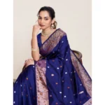 Women's Jacquard Woven Saree With Unstitched Blouse 5.5Mtr (Navy) - Image 2