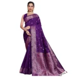Women's Jacquard Woven Saree With Unstitched Blouse 5.5Mtr (Purple) - Image 4