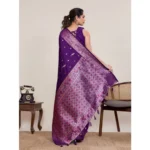 Women's Jacquard Woven Saree With Unstitched Blouse 5.5Mtr (Purple) - Image 3