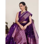 Women's Jacquard Woven Saree With Unstitched Blouse 5.5Mtr (Purple) - Image 2