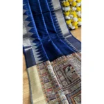 Women's Tussar Silk Madhubani Saree With Unstitched Blouse 5.5Mtr (Blue) - Image 2