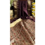 Women's Tussar Silk Madhubani Saree With Unstitched Blouse 5.5Mtr (Coffee)