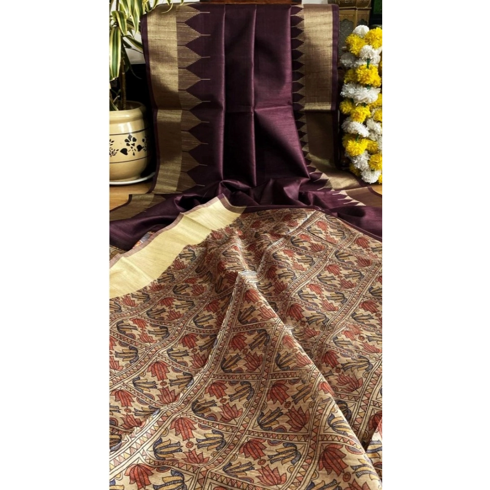 PID-65623-Generic-Women-S-Tussar-Silk-Madhubani-Saree-With-Unstitched-Blouse-5-5-Mtr-Coffee-2-1000x1000-1.webp Women's Tussar Silk Madhubani Saree With Unstitched Blouse 5.5Mtr (Coffee) - Image 1
