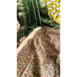 Women's Tussar Silk Madhubani Saree With Unstitched Blouse 5.5Mtr (Green) - Image 3