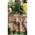 Women's Tussar Silk Madhubani Saree With Unstitched Blouse 5.5Mtr (Green) - Image 2