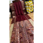 Women's Tussar Silk Madhubani Saree With Unstitched Blouse 5.5Mtr (Maroon) - Image 4