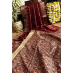 Women's Tussar Silk Madhubani Saree With Unstitched Blouse 5.5Mtr (Maroon)