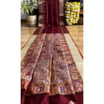 Women's Tussar Silk Madhubani Saree With Unstitched Blouse 5.5Mtr (Maroon) - Image 3