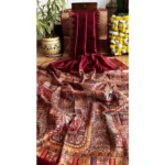Women's Tussar Silk Madhubani Saree With Unstitched Blouse 5.5Mtr (Maroon) - Image 2