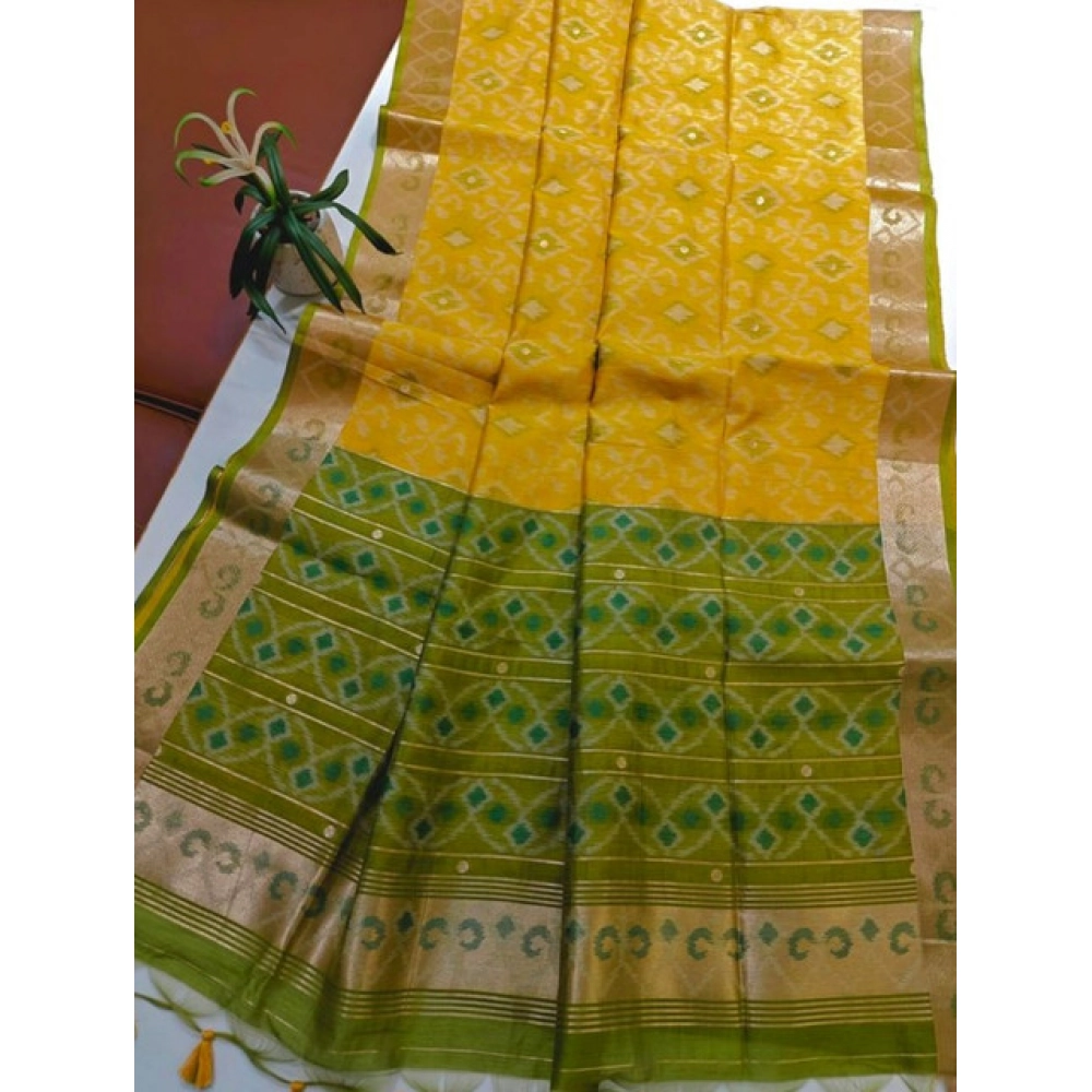 PID-65642-Generic-Women-S-Raw-Silk-Ikkat-Saree-With-Unstitched-Blouse-5-5-Mtr-Yellow-2-1000x1000-1.webp Women's Raw Silk Ikkat Saree With Unstitched Blouse 5.5Mtr (Yellow) - Image 1
