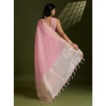 Women's Tissue Checks_With_Buttis Saree With Unstitched Blouse 5.5Mtr (Light_Pink) - Image 2