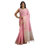 Women's Tissue Checks_With_Buttis Saree With Unstitched Blouse 5.5Mtr (Light_Pink) - Image 3