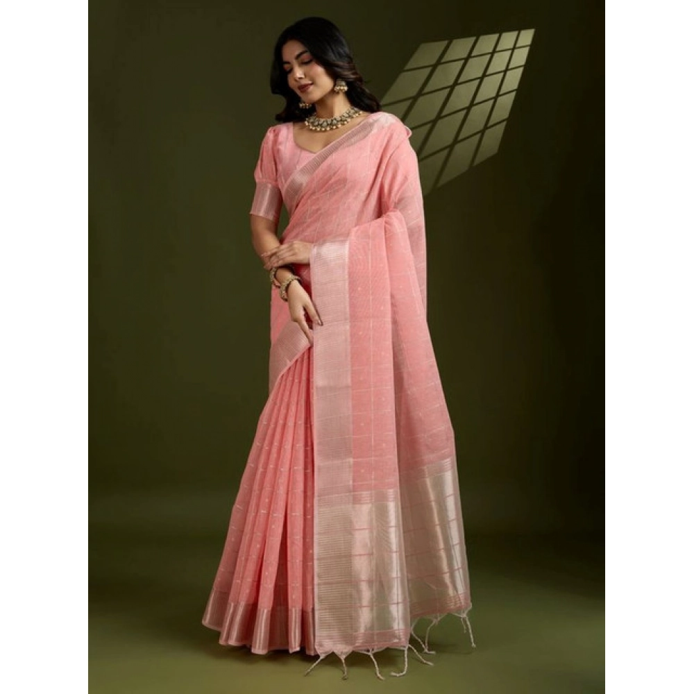 PID-65646-Generic-Women-S-Tissue-Checks-With-Buttis-Saree-With-Unstitched-Blouse-5-5-Mtr-Peach-2-1000x1000-1.webp Women's Tissue Checks_With_Buttis Saree With Unstitched Blouse 5.5Mtr (Peach) - Image 1