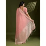Women's Tissue Checks_With_Buttis Saree With Unstitched Blouse 5.5Mtr (Peach) - Image 2