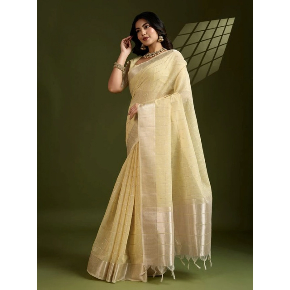 PID-65647-Generic-Women-S-Tissue-Checks-With-Buttis-Saree-With-Unstitched-Blouse-5-5-Mtr-Yellow-2-1000x1000-1.webp Women's Tissue Checks_With_Buttis Saree With Unstitched Blouse 5.5Mtr (Yellow) - Image 1