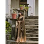 Women's Silk_Blend Butti Pattern Saree With Unstitched Blouse 5.5Mtr (Coffee) - Image 3