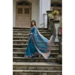 Women's Silk_Blend Butti Pattern Saree With Unstitched Blouse 5.5Mtr (Teal) - Image 3