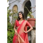 Women's Silk_Blend Butti Pattern Saree With Unstitched Blouse 5.5Mtr (Pink) - Image 2