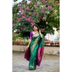 Women's Katan_Silk Zari_Weaving Saree With Unstitched Blouse 5.5Mtr (Dark_Green) - Image 2