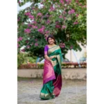 Women's Katan_Silk Zari_Weaving Saree With Unstitched Blouse 5.5Mtr (Dark_Green) - Image 3