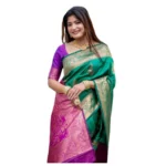 Women's Katan_Silk Zari_Weaving Saree With Unstitched Blouse 5.5Mtr (Dark_Green) - Image 4