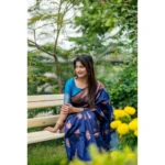 Women's Katan_Silk Zari_Weaving Saree With Unstitched Blouse 5.5Mtr (Navy_Blue) - Image 2