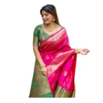 Women's Katan_Silk Zari_Weaving Saree With Unstitched Blouse 5.5Mtr (Pink) - Image 4