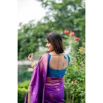 Women's Katan_Silk Zari_Weaving Saree With Unstitched Blouse 5.5Mtr (Purple) - Image 3