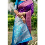 Women's Katan_Silk Zari_Weaving Saree With Unstitched Blouse 5.5Mtr (Purple) - Image 2
