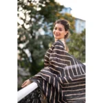 Women's Faux_Tussar_Silk Geometric_Print Saree With Unstitched Blouse 5.5Mtr (Black) - Image 2