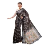 Women's Faux_Tussar_Silk Geometric_Print Saree With Unstitched Blouse 5.5Mtr (Black) - Image 3
