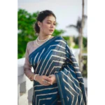 Women's Faux_Tussar_Silk Geometric_Print Saree With Unstitched Blouse 5.5Mtr (Blue) - Image 2