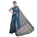 Women's Faux_Tussar_Silk Geometric_Print Saree With Unstitched Blouse 5.5Mtr (Blue) - Image 3