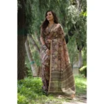 Women's Faux_Tussar_Silk Abstract_Print Saree With Unstitched Blouse 5.5Mtr (Brown) - Image 2