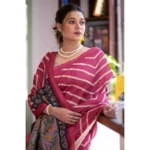 Women's Faux_Tussar_Silk Geometric_Print Saree With Unstitched Blouse 5.5Mtr (Light_Pink) - Image 2