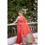 Women's Faux_Tussar_Silk Geometric_Print Saree With Unstitched Blouse 5.5Mtr (Red) - Image 2