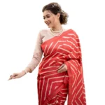 Women's Faux_Tussar_Silk Geometric_Print Saree With Unstitched Blouse 5.5Mtr (Red) - Image 3