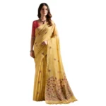 Women's Blended_Cotton Floral Saree With Unstitched Blouse 5.5Mtr (Mustard) - Image 3