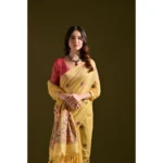 Women's Blended_Cotton Floral Saree With Unstitched Blouse 5.5Mtr (Mustard) - Image 2