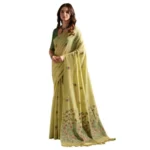 Women's Blended_Cotton Floral Saree With Unstitched Blouse 5.5Mtr (Light_Green) - Image 3