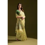Women's Blended_Cotton Floral Saree With Unstitched Blouse 5.5Mtr (Light_Green) - Image 2