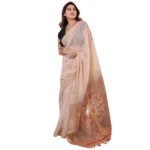Women's Blended_Cotton Woven_Motifs Saree With Unstitched Blouse 5.5Mtr (Light_Beige) - Image 4