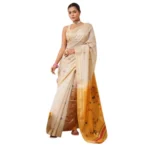 Women's Blended_Cotton Woven_Motifs Saree With Unstitched Blouse 5.5Mtr (Mustard) - Image 4