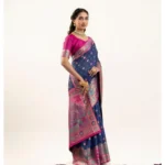 Women's Faux_Banarasi Woven Motifs Saree With Unstitched Blouse 5.5Mtr (Navy_Blue) - Image 2