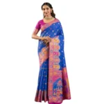 Women's Faux_Banarasi Woven Motifs Saree With Unstitched Blouse 5.5Mtr (Royal_Blue) - Image 4