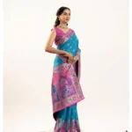 Women's Faux_Banarasi Woven Motifs Saree With Unstitched Blouse 5.5Mtr (Teal) - Image 3